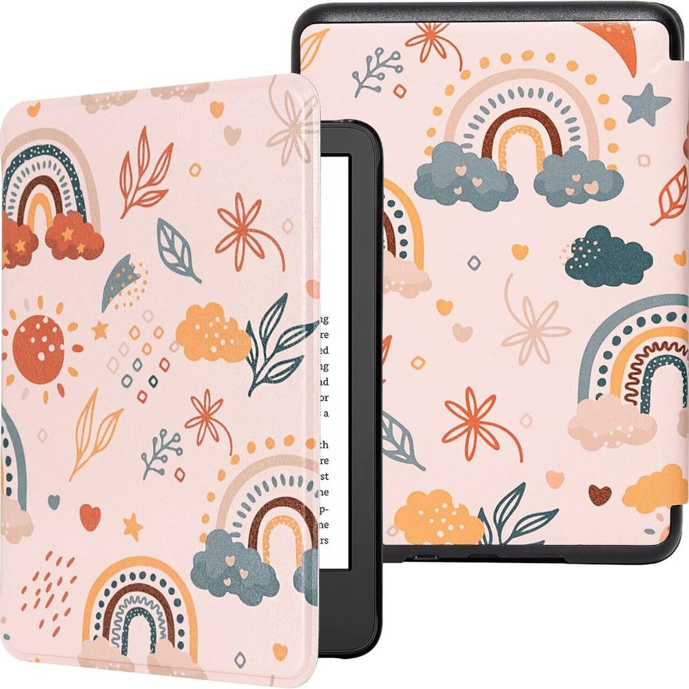 PU Leather with Auto Sleep Wake cover, Protective Case for Kindle Basic Rainbow